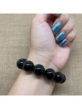 BRACELET Black stretch tourmaline large beads approximately 7 inch